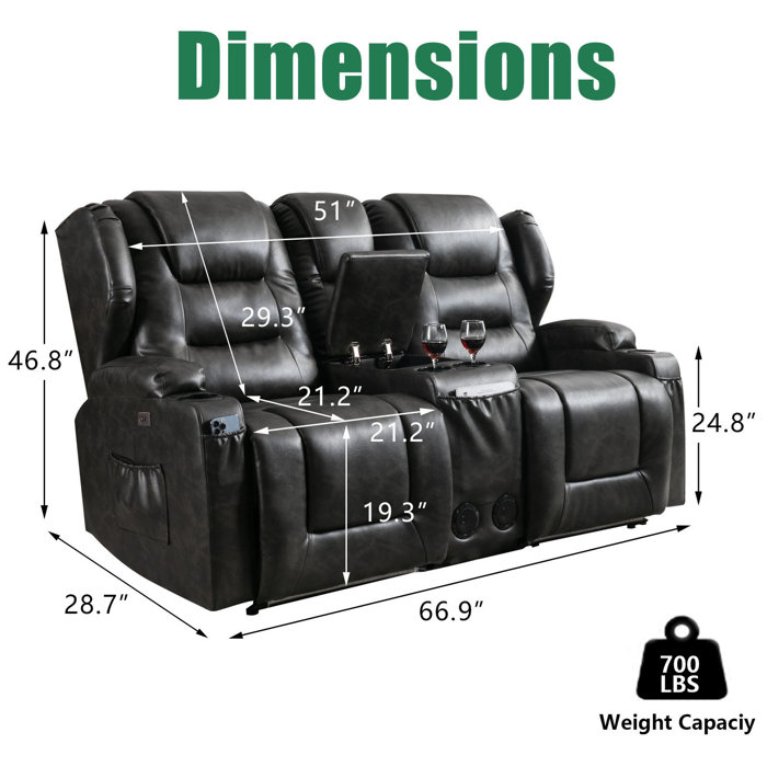 Wrought Studio Home Theater Loveseat Recliner Power Recliner Chair with Bluetooth Speaker, Base